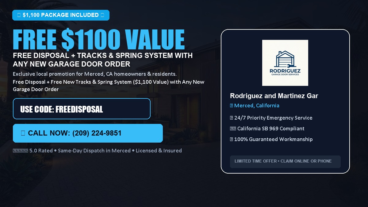 Free Disposal + Free New Tracks & Spring System with Any New Garage Door Order ($1100 Value) in Merced, CA