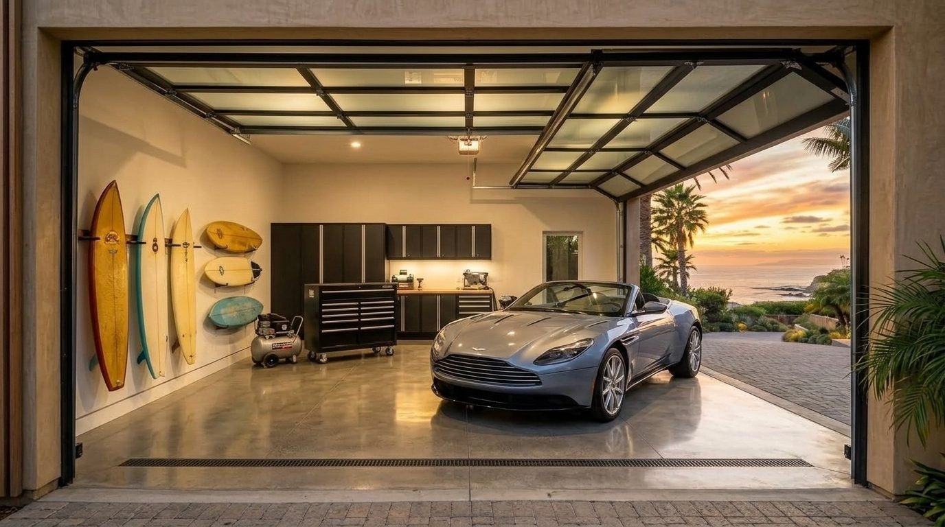 Rodriguez and Martinez Garage Door Interior View of Custom Garage Door Overhead and Workshop